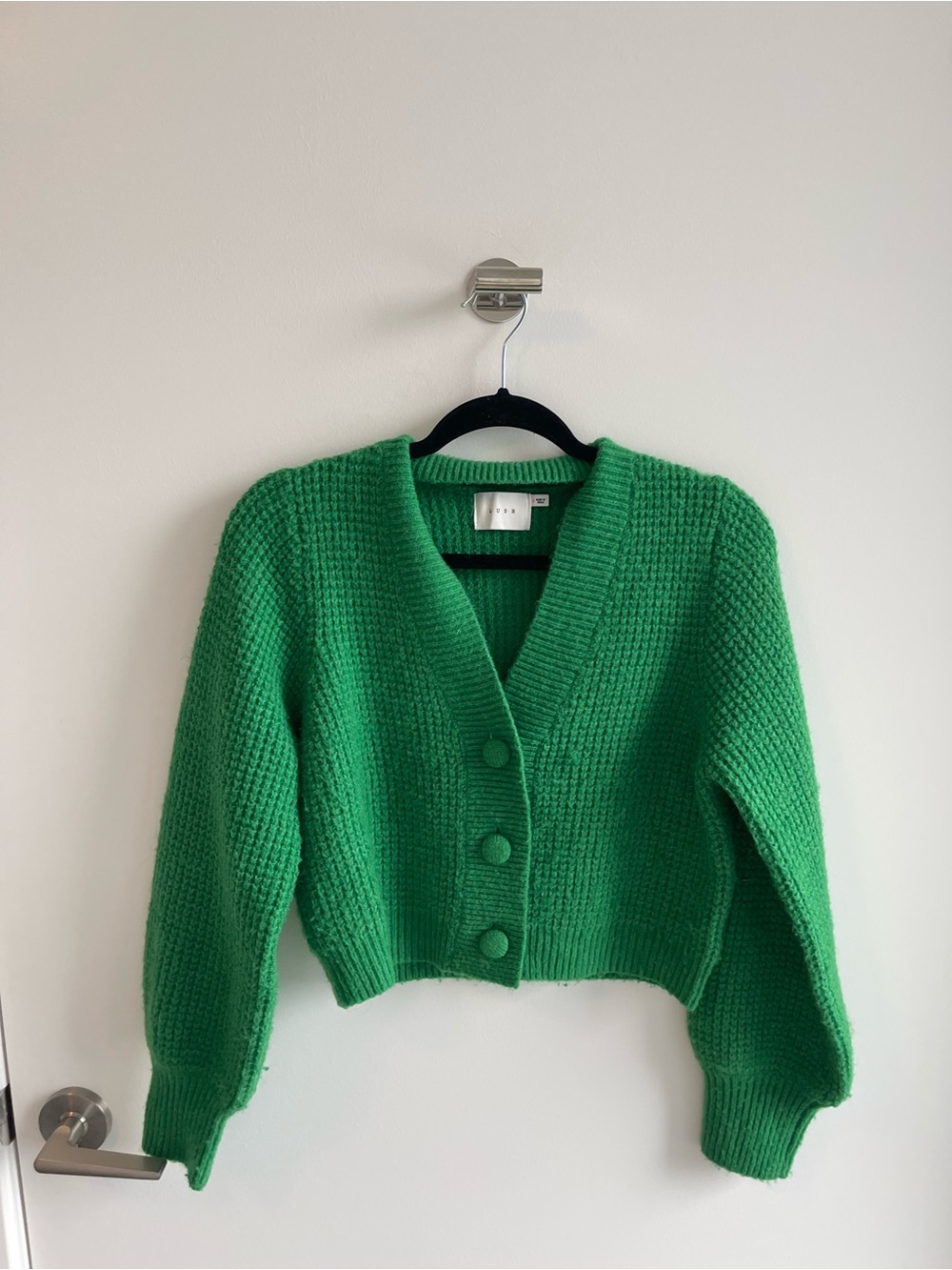 Lush Green Chunky Knit Button-Front Sweater Cardigan